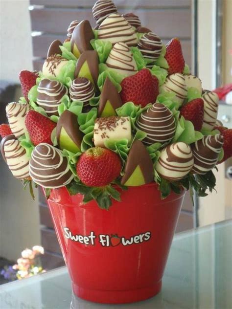 Strawberries Dipped In Chocolate As Flowers In A Sweet Bouqet
