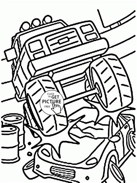 Smashing Monster Car coloring page for kids, transportation coloring