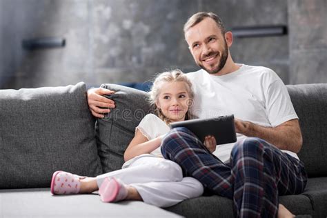 Father And Daughter Using Digital Tablet Stock Image Image Of Girl