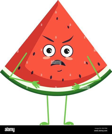 Cute Watermelon Character With Angry Emotions Face Arms And Legs The Funny Or Grumpy Food
