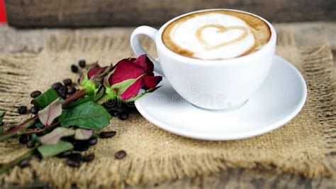 Coffee Love With Hearts On Milk Latte Coffee Art Stock Photo Image
