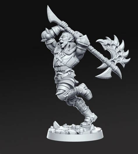 Human Barbarian With Great Axe Miniatures 28mm Scale 32mm Etsy