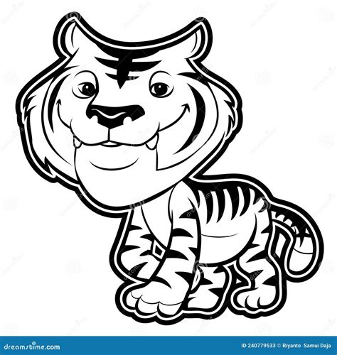 Diseño De Ilustración En Blanco Y Negro De Tigre Tigre Lindo