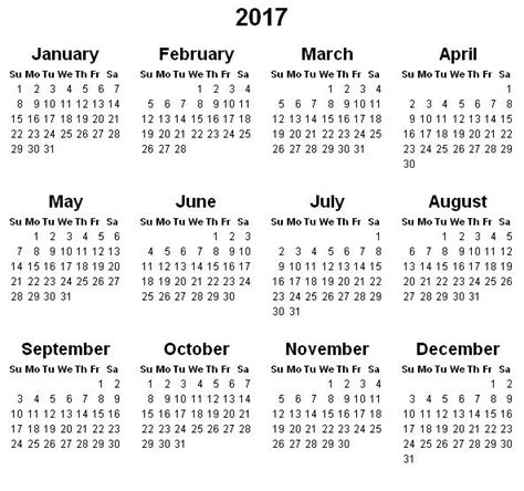 Printable Yearly Calendar 2017 Printable Hub