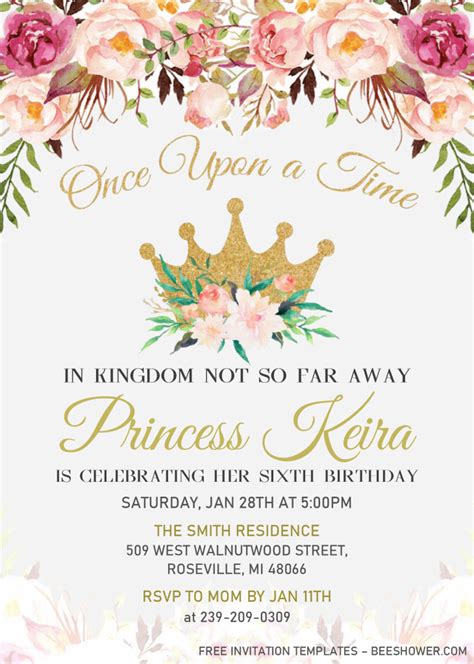 Princess Birthday Invitation Templates Editable Docx Beeshower