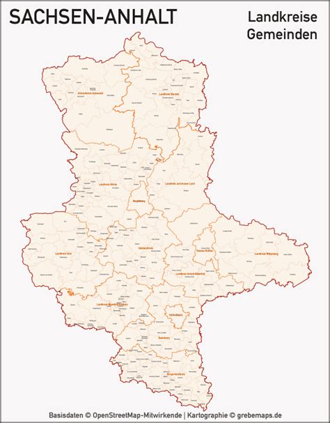 Die nachfolgende karte stellt alle bisher veröffentlichten sehenswürdigkeiten vor. Sachsen-Anhalt Vektorkarte Landkreise Gemeinden PLZ-5 ...
