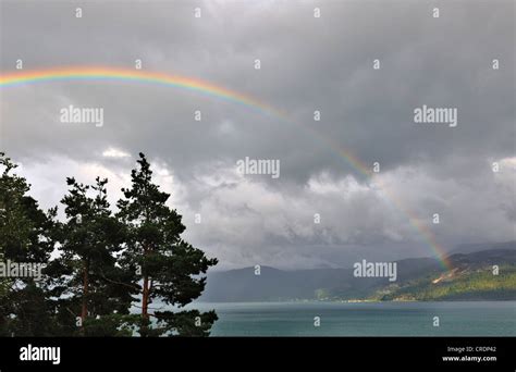 Rainbow Over Hardanger Fjord Norway Stock Photo Alamy