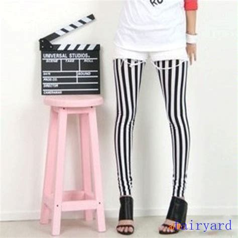 womens black and white vertical stripe zebra leggings skinny tights legwear pants ebay