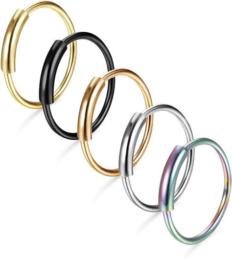 Dropship 5pcs 316l Surgical Steel Seamless Continuous Hoop Rings Nose Tragus Lip Ear Piercing 5