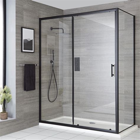 milano nero black sliding shower door choice of sizes and side panel