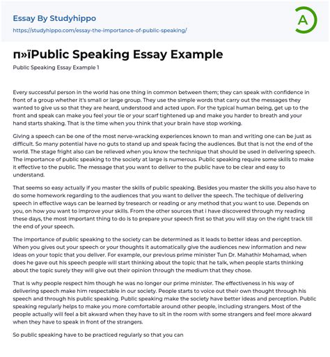 Public Speaking Essay Example