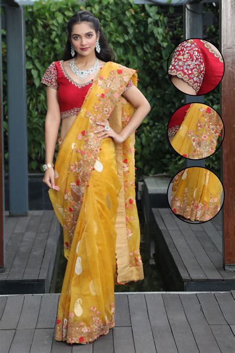 Nirmal Creations Yellow Zari Woven Saree And Blouse Piece Nirmal Creations