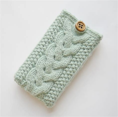 Hand Knit Cabled Mint Phone Caseiphone4 Iphone5 Ipod Case Knitting