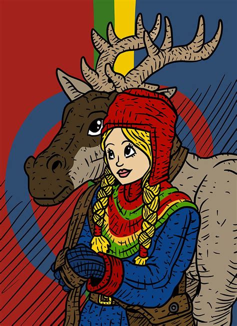 Sami People Lady With Reindeer Scandinavia Painting By Gary Thompson