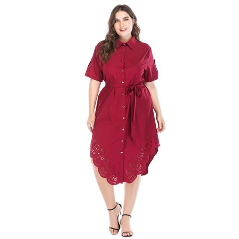 Women Casual Shirt Dress Plus Size 5xl Irregular Hollow Out Sashes With