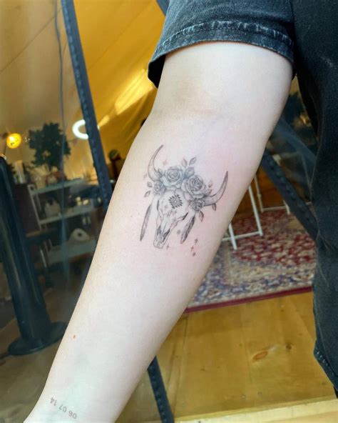 Taurus Inspired Bull Skull Tattoo On The Inner Forearm