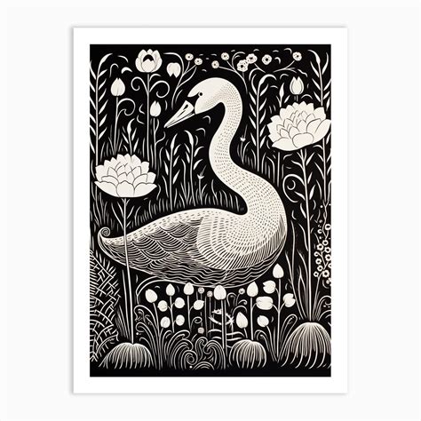 Bandw Bird Linocut Swan 3 Art Print By Feathered Muse Fy