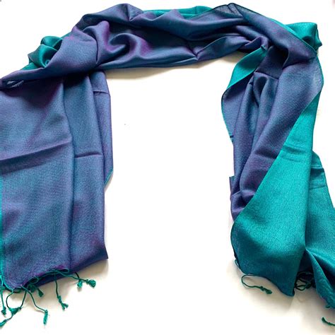 Blue Teal Silk Wool Pashmina Shawl Scarf Stole Wrap 28x80 Etsy