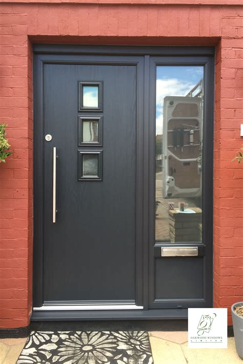 Stylish And Bright Minimalist Front Door With Side Panel