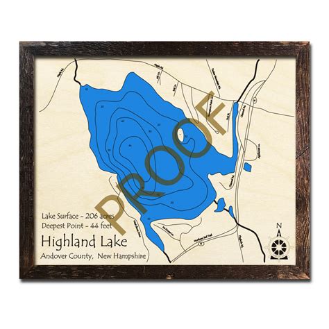 Highland Lake Andover County Nh 3d Wood Topo Map