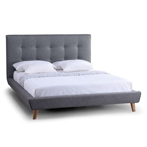 Full Size Modern Grey Linen Upholstered Platform Bed With Button Tufted