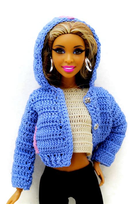 Homemade Barbie Doll Clothes Hooded Cardigan Blue Doll Coat Barbie Accessories T For Doll