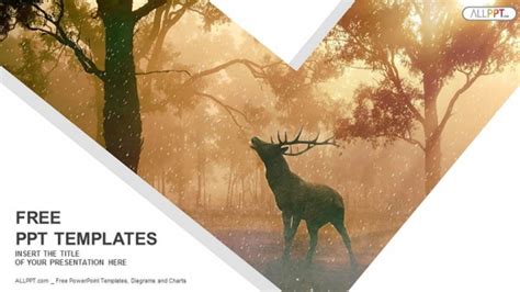 Wild Forest Landscape Of A Red Deer In The Mist Powerpoint Templates