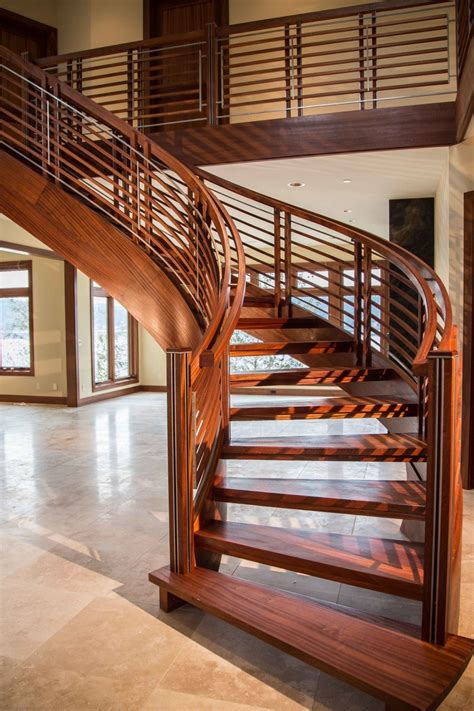Indoor Curved Wood Stairs Wood Round Stair Modern Big Curved Staircase