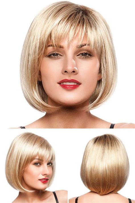 Bobstyle Shoulder Lenght Choppy Bang Capless Human Hair Blend Wigswigs