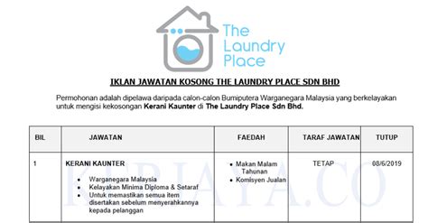 Jabatan perpaduan negara telah membuka peluang kerjaya kepada rakyat. Permohonan Jawatan Kosong The Laundry Place ~ Kerani ...