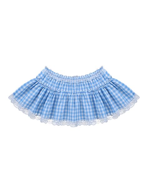 Sissy Adult Short Gingham Micro Mini Skirt Lace Skirt Fancy Dress