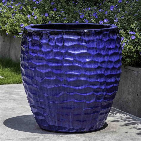 Hammered Ceramic Kowloon Planter Blue Kinsey Garden Decor