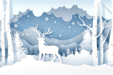Premium Vector Christmas And Deer In Forest With Snow In The Winter