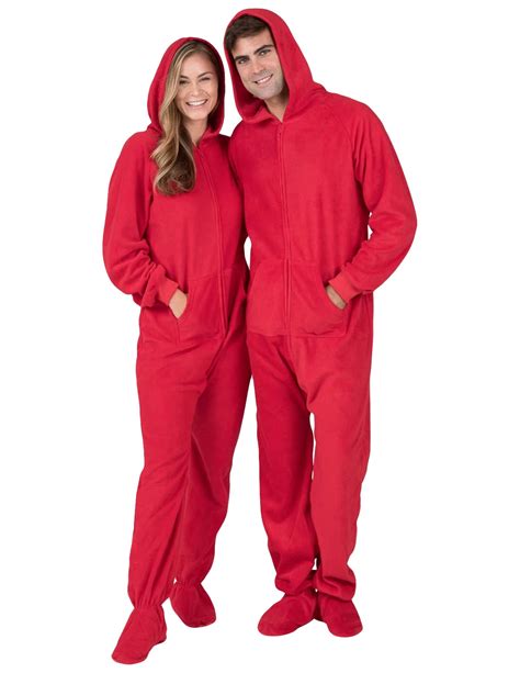 Footed Pajamas Footed Pajamas Bright Red Adult Hoodie Fleece Onesie