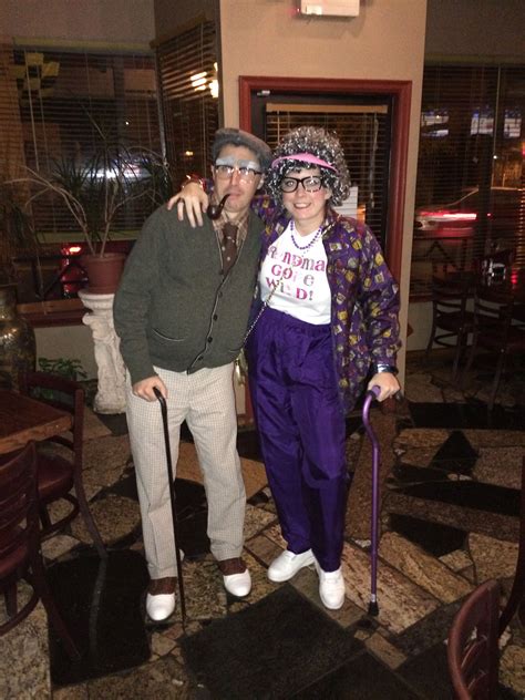 my husband and i as an old couple for halloween everyone loved it p s all thrift store