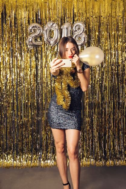 Free Photo New Year Party Concept With Girl Taking Selfie