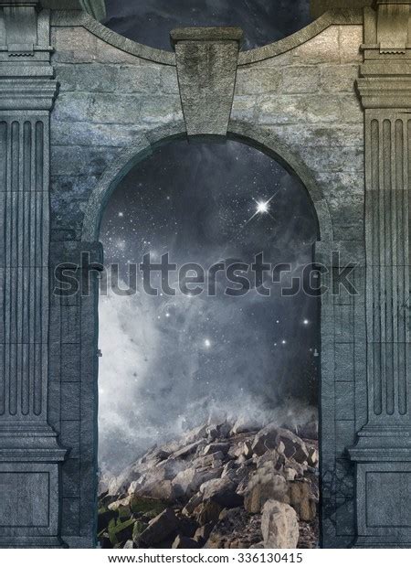 Magical Door Galaxy Inside Old Structure Stock Illustration 336130415