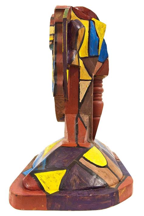 Italo Scanga Abstract Geometric Cubist Painted Wood Sculpture Head