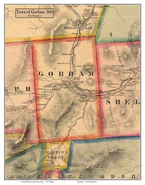 Gorham New Hampshire 1861 Old Town Map Custom Print Coos Co Old Maps