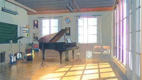 Download 1920x1080 Anime Classroom Piano Instruments Sunlight