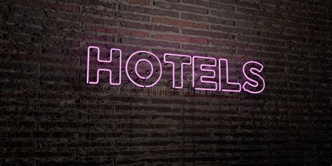 Hotels Realistic Neon Sign On Brick Wall Background 3d Rendered Royalty Free Stock Image