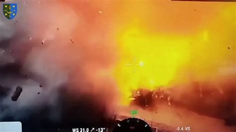 Moment Ukrainian Kamikaze Drone Destroys Russian Tank In Huge Explosion