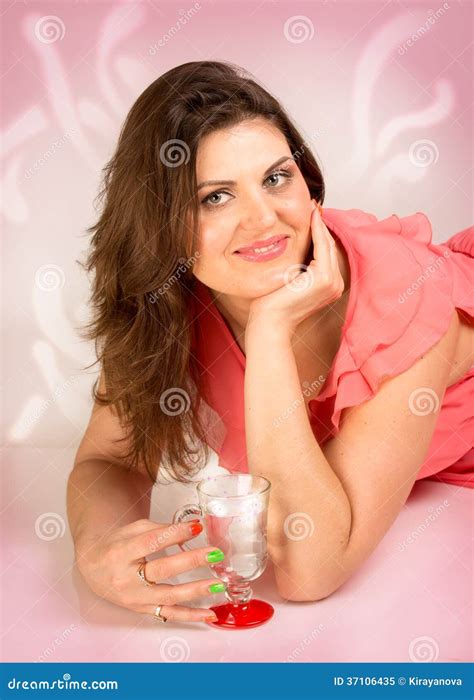 Portrait Of The Brunette With A Glass Stock Image Image Of Color Happiness 37106435