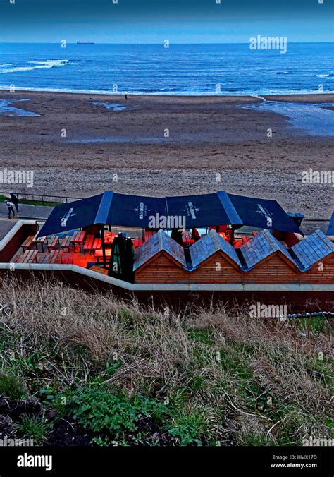 The View Iev Restaurant Café Cullercoats Tynemouth Beach Stock Photo