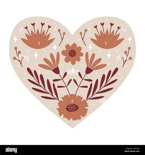 Symmetrical Mystical Heart With Floral Elements Buds And Twigs