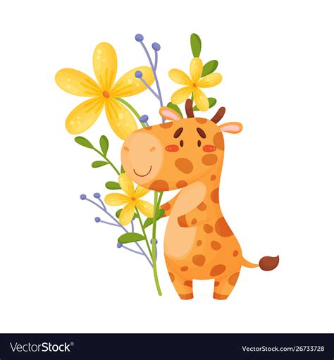 Cute Giraffe With Flowers Royalty Free Vector Image
