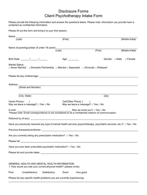 Legal Client Intake Form Template Printable Therapy Intake Form Medical Forms Health A