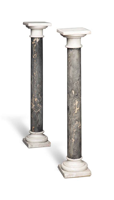 A Pair Of White Marble And Grey Veined Marble Pedestals 20th Century