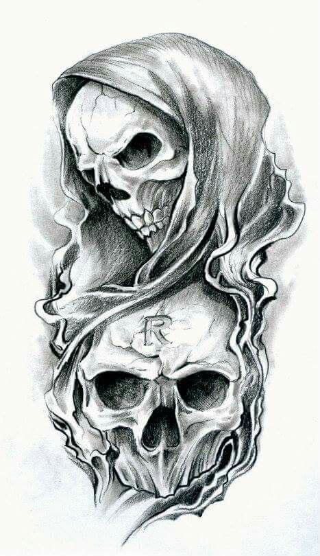 Two Skulls One With A Hiid The Other With Out So Cool Skull Sketch Skull Tattoo Design Skull