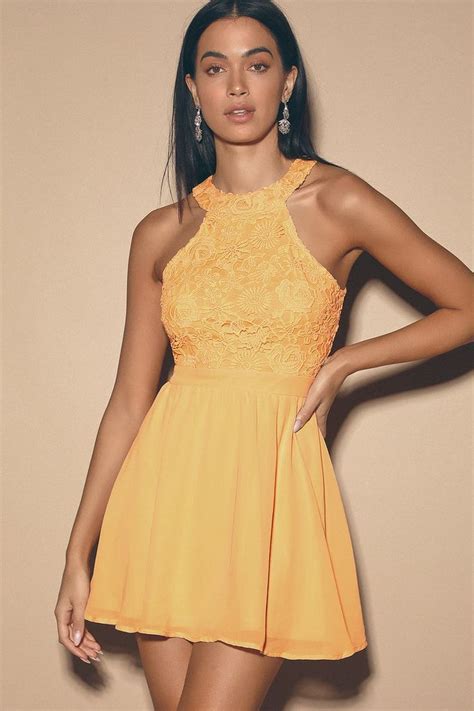 Lovers Game Light Yellow Lace Skater Dress In 2021 Yellow Homecoming